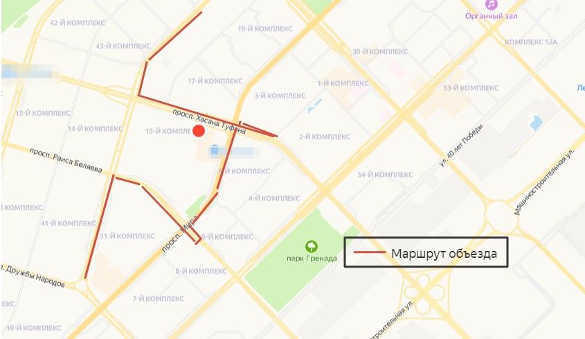 Маршрут объезда по проспекту Сююмбике